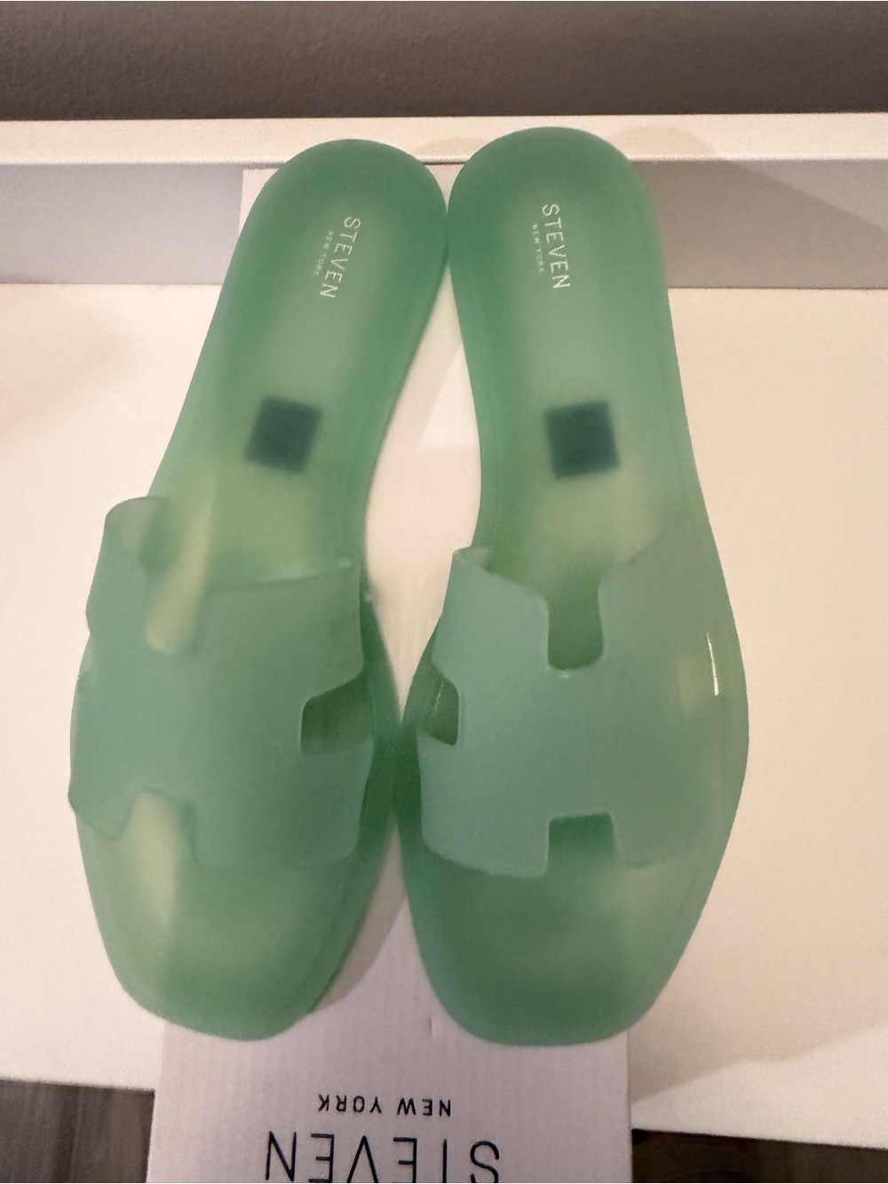Steven New York Andrina Mint Green Jelly Slide Sandals H-Band Square Toe 9M